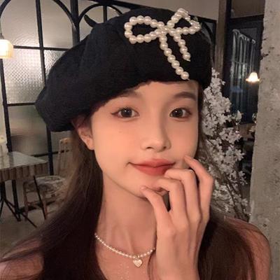 Street Style Pearls Bow Soft Hat Y2K Octagonal Brimless Hat Simple Women Artist Hat  Work