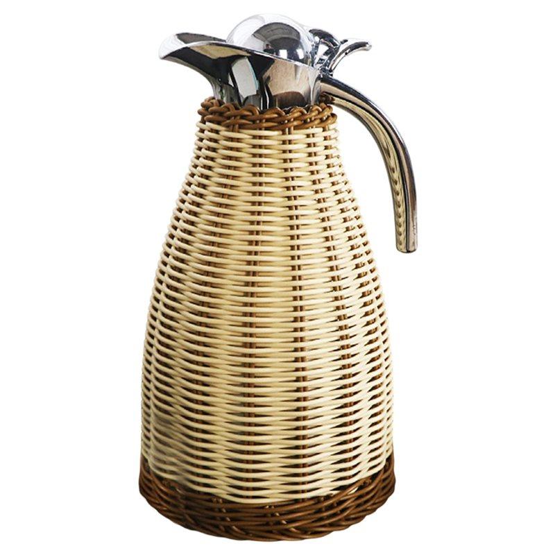 ABZC-Kitchen Hot Water Tool 2L Bamboo Woven Handmade Kettle Stainless Steel Liner Decorative Traditional