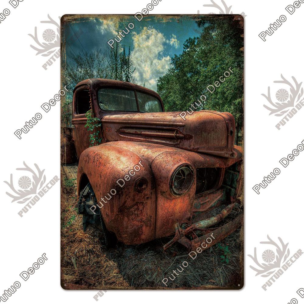 Putuo Decor Classic Cars Retro Plaque Metal Plate Vintage Tin Sign for Garage Man Cave Home Wall Art Decoration Car Posters