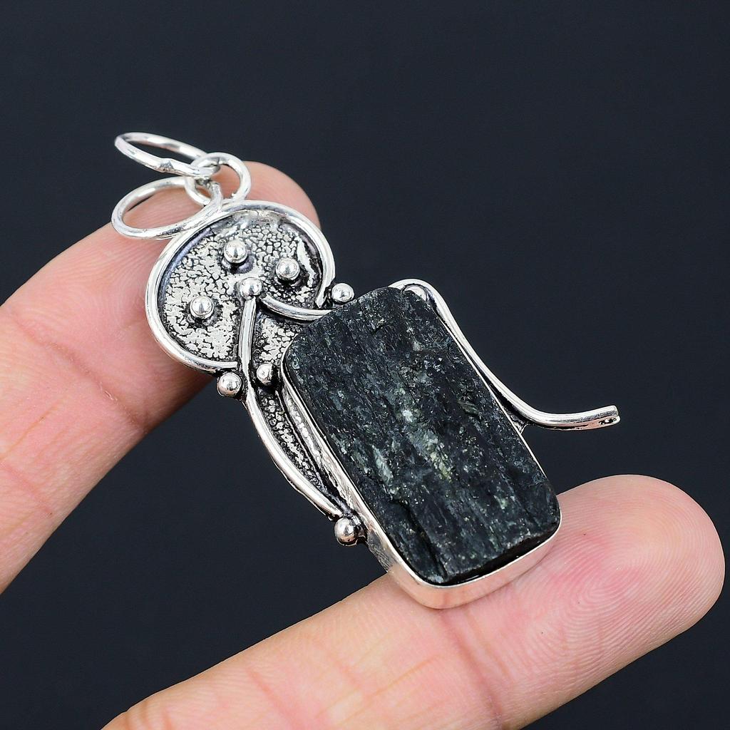 Daughters Day Sale 925 Sterling Silver Black Tourmaline Rough Stone New Pendant