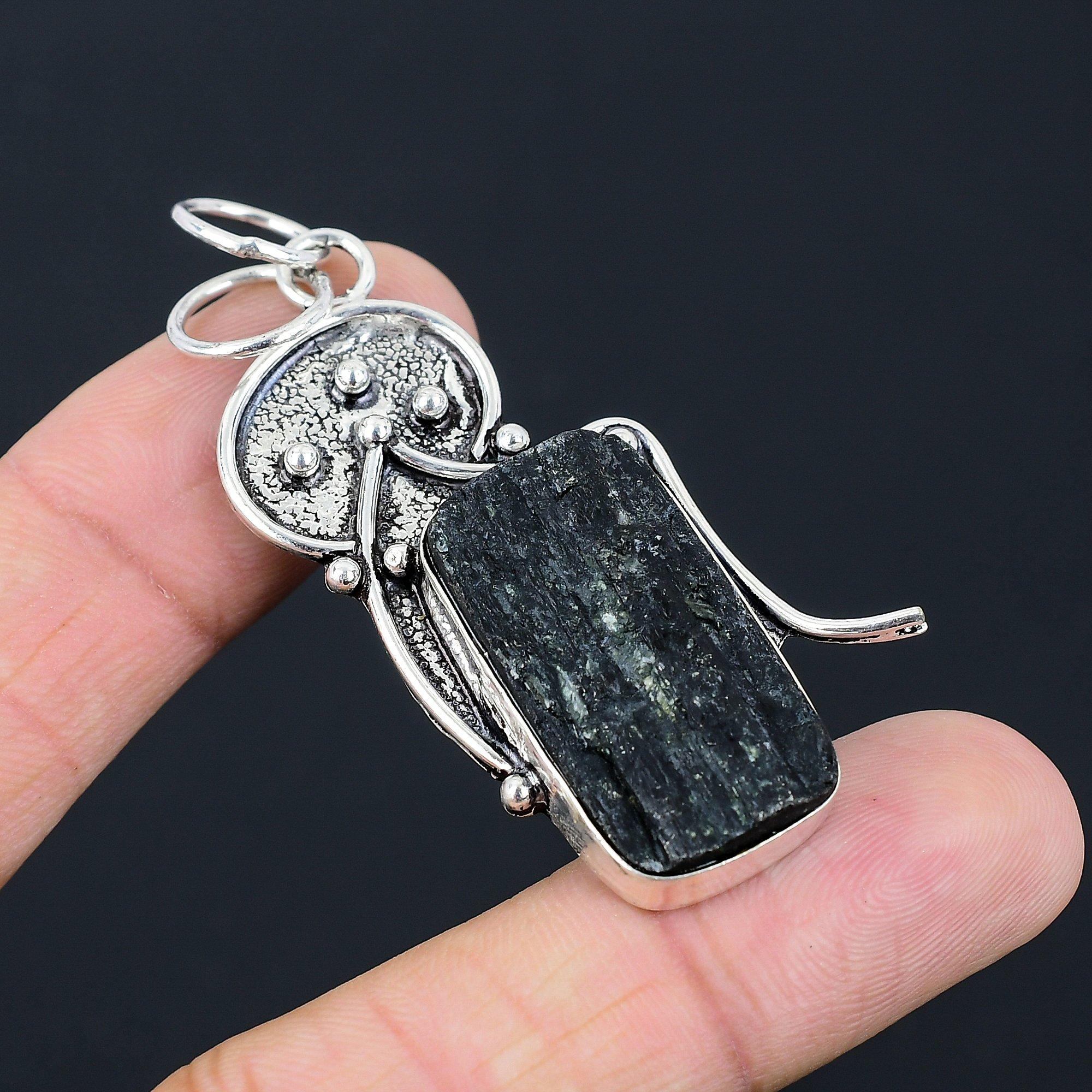 

Daughters Day Sale 925 Sterling Silver Black Tourmaline Rough Stone New Pendant