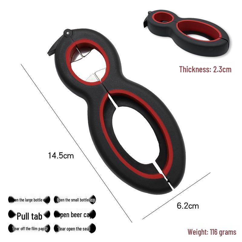 Stainless Steel Multi-functional 6-in-1 Gourd-Shaped Can and Bottle Opener