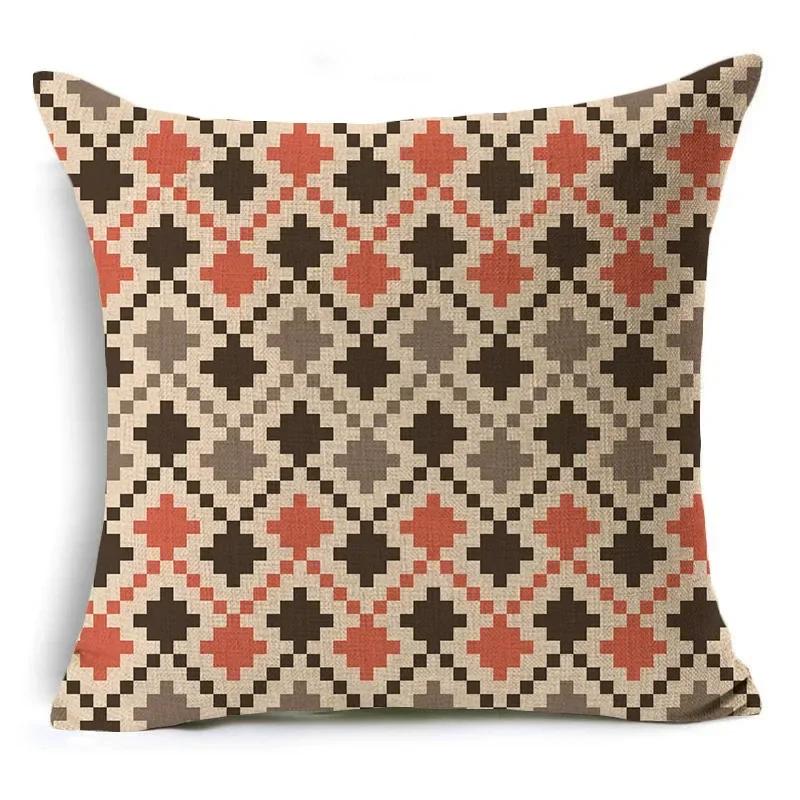 Retro Geometry Linen Pillowcase Car Office Seat Linen Cushion Cover Sitting Room Sofa Decorative Pillowcase 45*45Cm