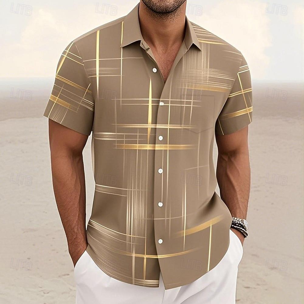 Men's Geometric Gradient Line Shirt Summer Shirt Button Up Shirt Short Sleeve