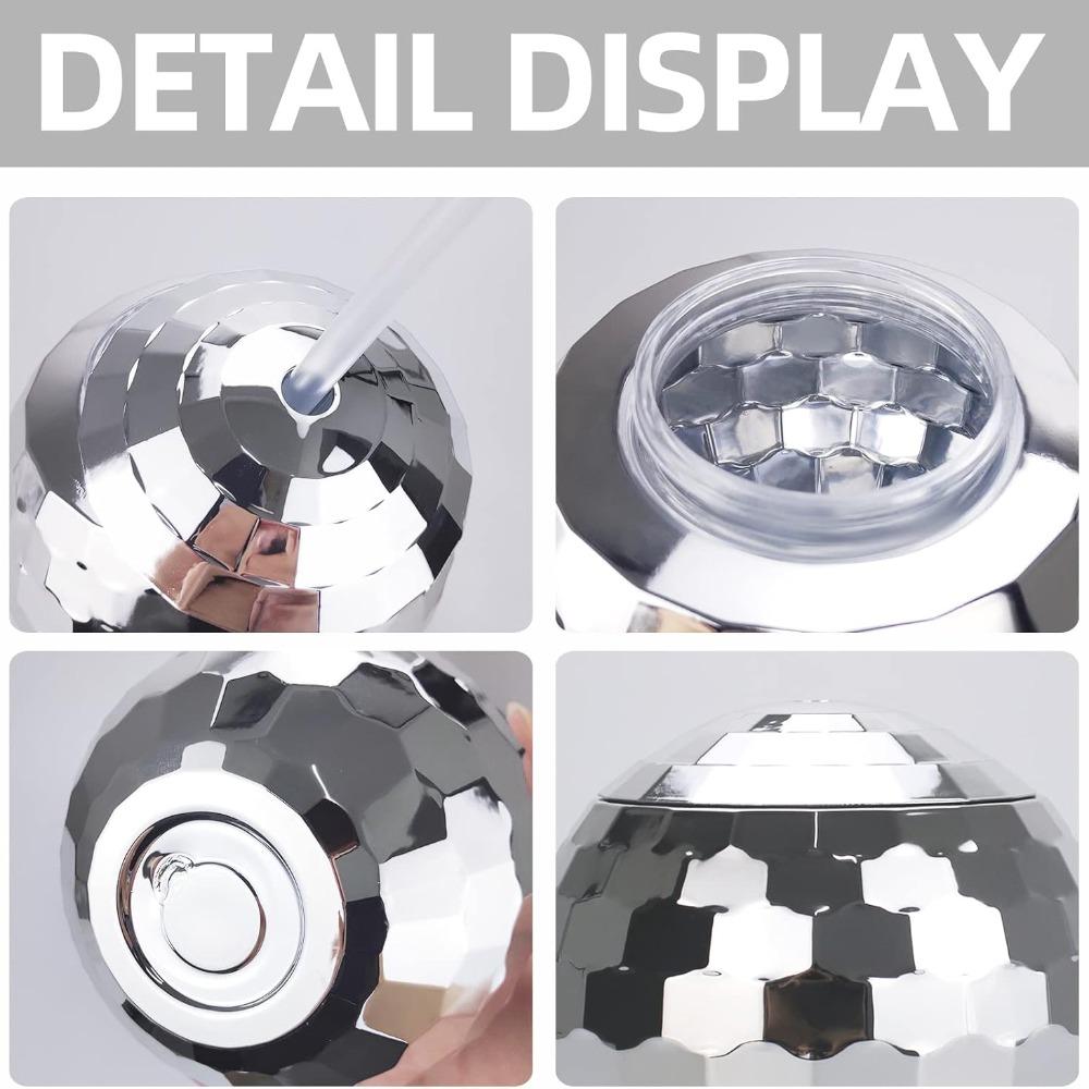 2pcs Silvery Disco Ball Cups 20oz Party Cups with Lid and Flash Ball Cocktail Cup Plastic Cups Tumbler with Lids and Straws Disco Ball Cups