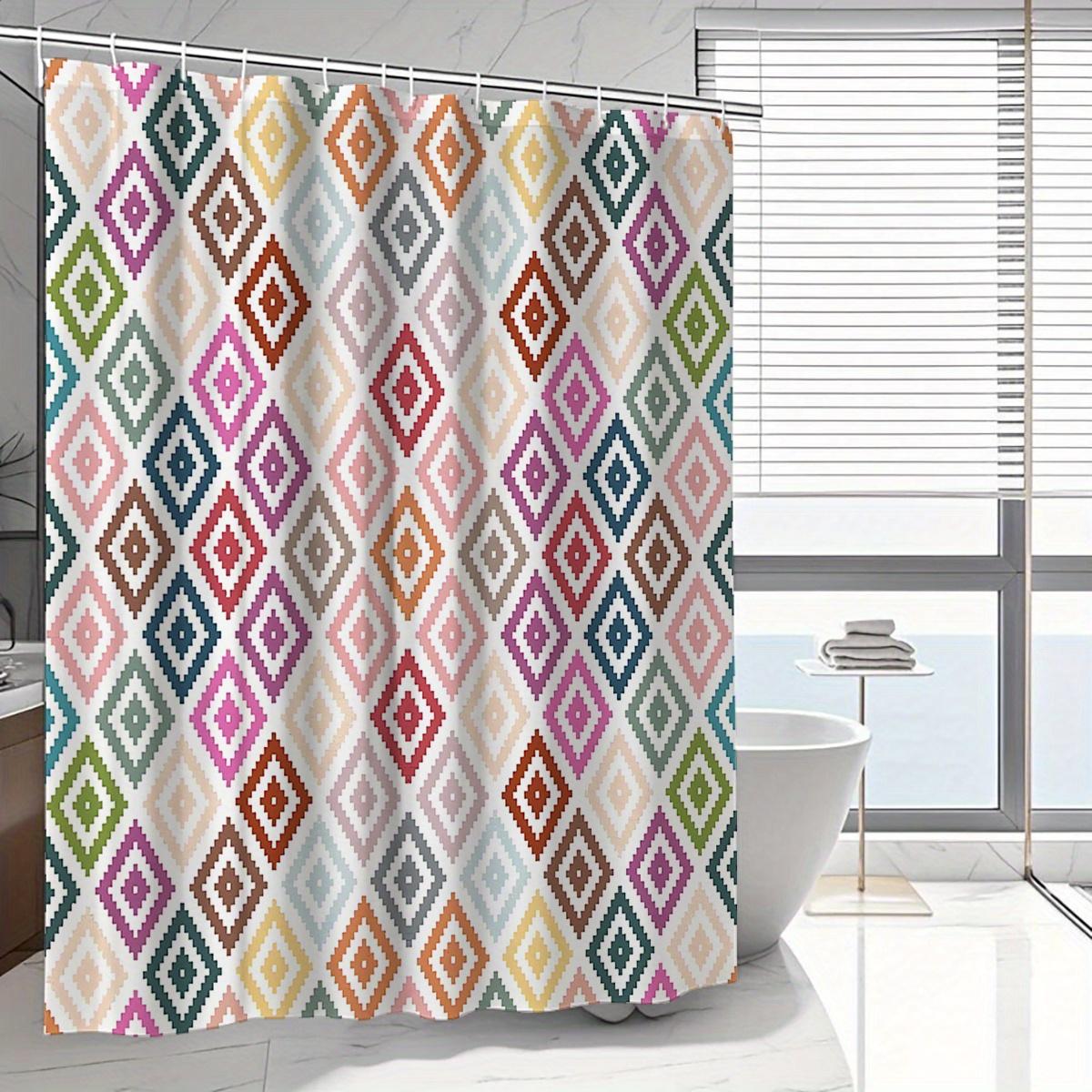 

Colorful Geometric Shower Curtain, Pixel Design, Vibrant Polyester, Machine Washable, Modern Bath Decor W90xH180cm