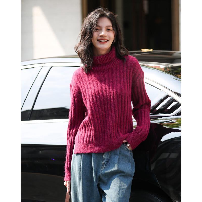 Demana Wine-Stained Bayberry High-Neck Knit Sweater