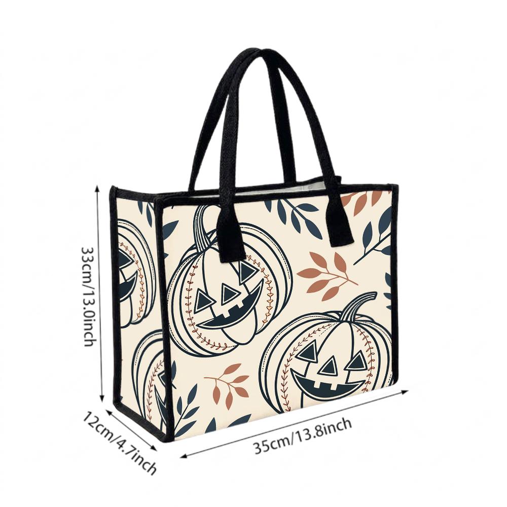 Halloween Pumpkin Tote Bag Fashion Canvas Handbag Casual Large Capacity Shopping Purse