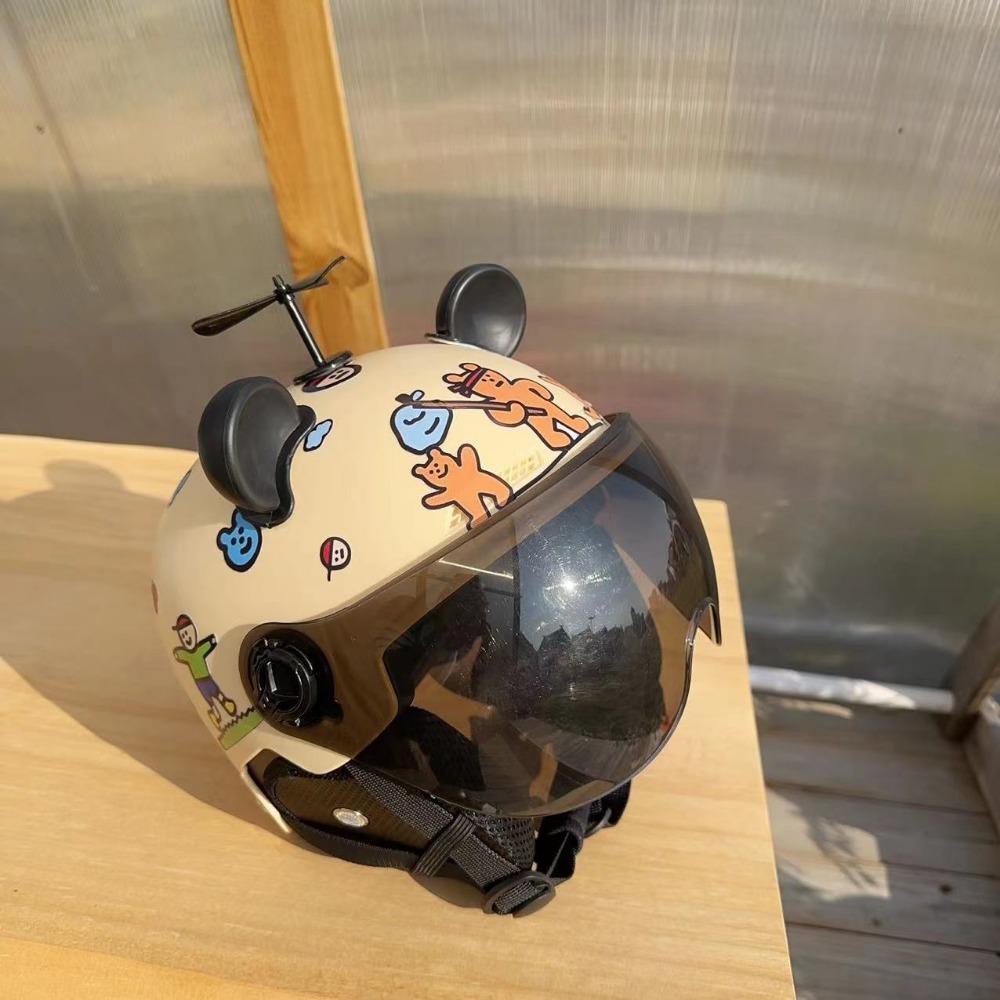 Battery Car Helmet Male and Female Student Cartoon Couple Four Seasons Universal Safety Hat National Standard Winter Ear Protection Half Helmet