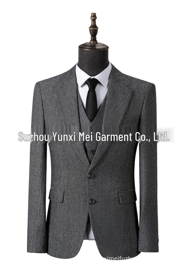 Men's Slim Fit Herringbone Three-Piece Suit for Business, Banquets, and Weddings
