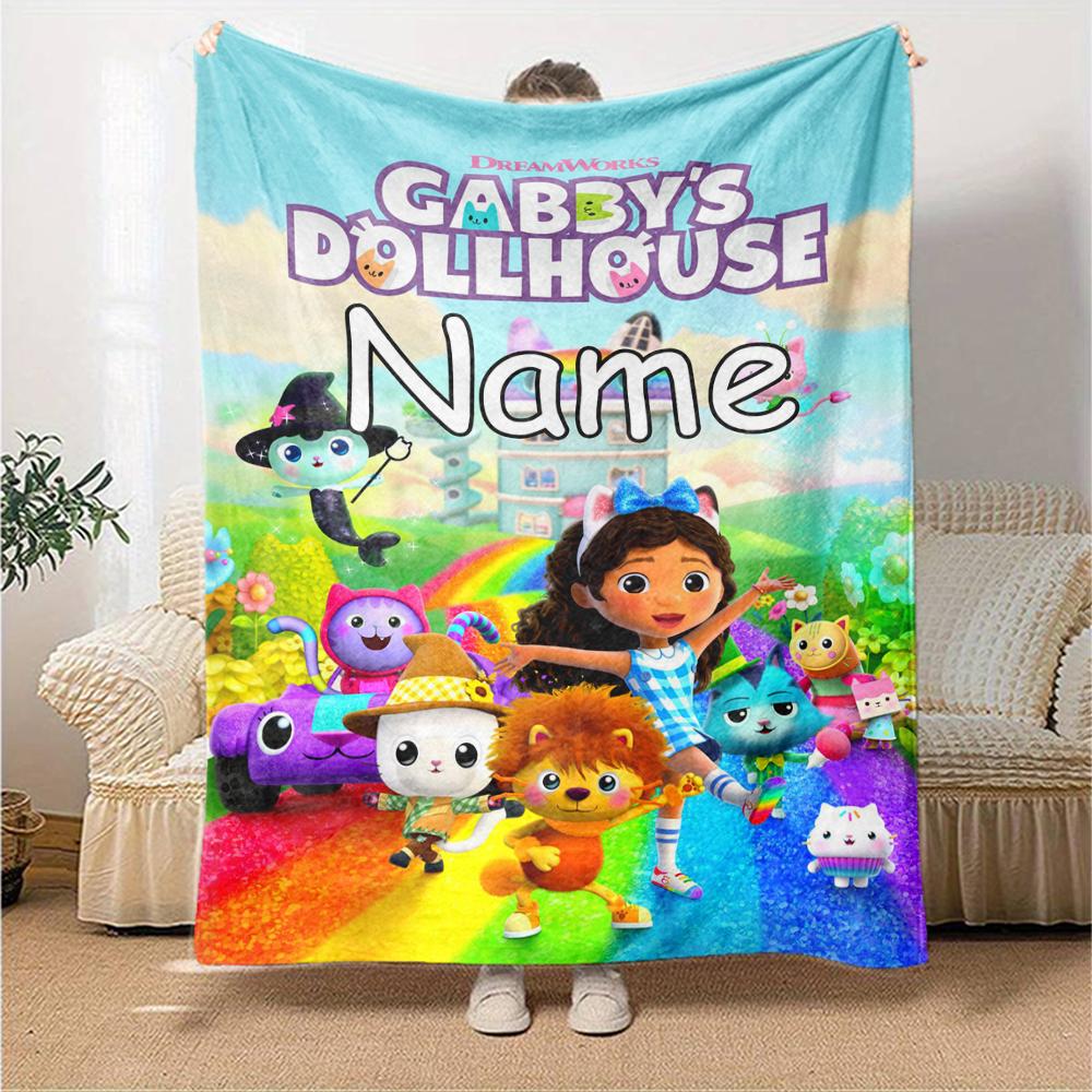 Custom Name Gabbys Dollhouse Theme Printed Blanket Perfect For Couch Bed Travel Outdoor Use Machine Washable Cozy Durable
