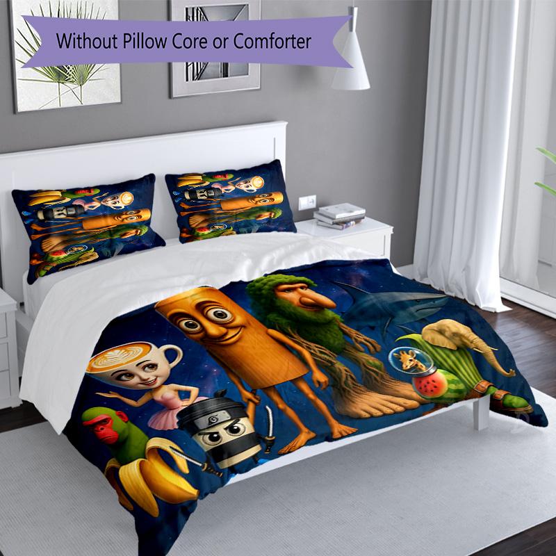 3pcs Italian Brainrot characters2 pattern bedding set duvet cover set includes duvet cover &pillowcases, perfect all season bedroom decoration & gift
