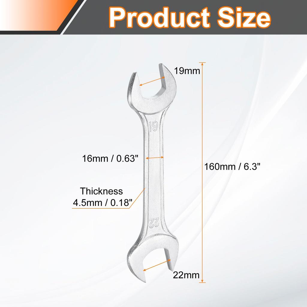 uxcell Set Double 19mm x 22mm 15 Degree Offset Small Flat Head Galvanization Spanner for Auto Repair and Furniture Assembly 5-Piece Open-End Wrench,