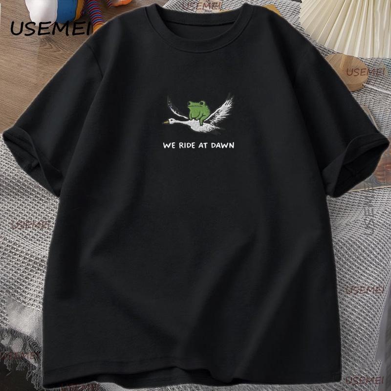 

Asian size Unisexs 100Cotton TShirt Funny Frog Tee Casual Short Sleeve Round Neck Tshirt Streetwear Clothing S