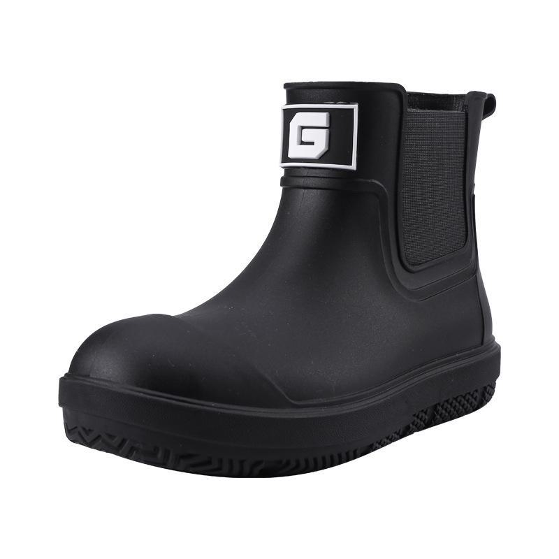 Men's Stylish Non-Slip Waterproof Short Rain Boots with Thick Velvet Lining