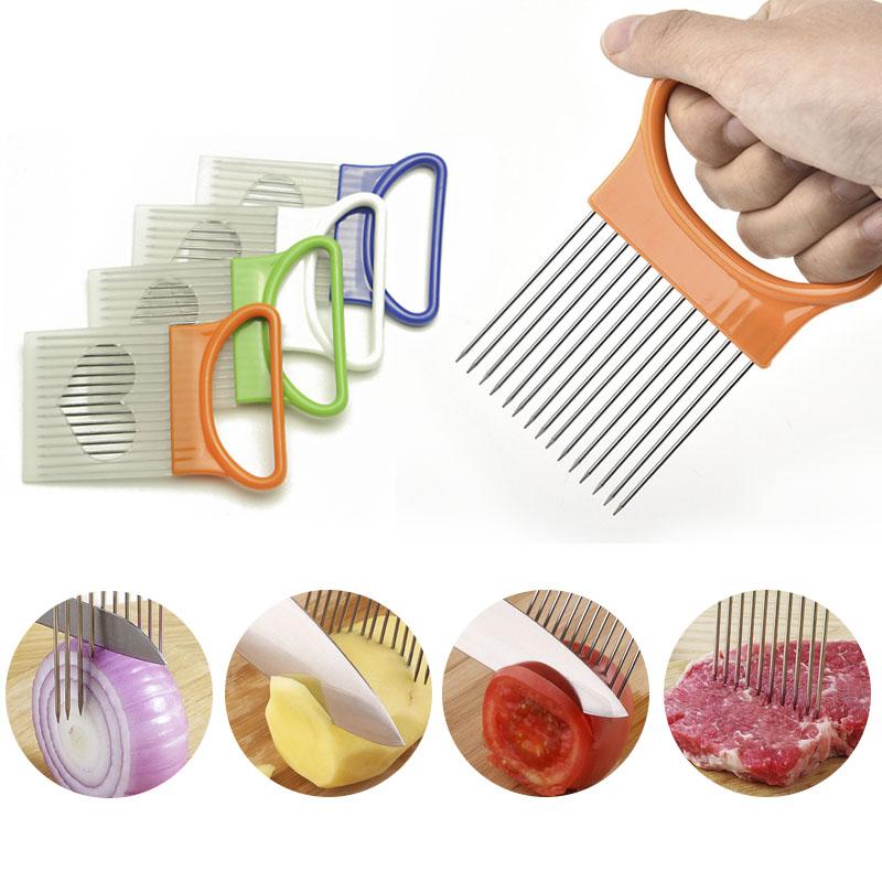 Onion Slicer Holder Stainless Steel Onion Cutter Tomato Lemon Cutting Aid Multi-function Vegetable Tools Kitchen Accessories