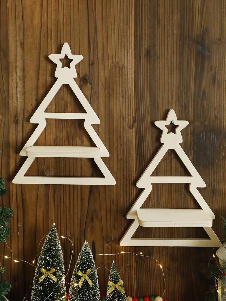 Christmas Tree Wooden Wall Shelves White Floating Wall Shelf Suitable for Christmas Supplies and Candle Wall Hanging Shelf Gift