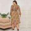 Autumn Winter New Long Sleeve V Neck Slim Fit All Match High Waist Printed Lace Up Women Long Dress