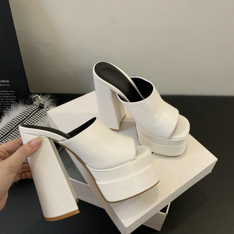 Fashion European And American Thick High Heel Slippers 14.5cm Fish-Mouth Heels With Double Waterproof Platform And Thick Soles