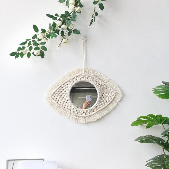 Wall Mirror Round Aesthetic with Tassels Home Decoration Woven Cotton INS Boho Macrame Wall Art Mirror Photography Props