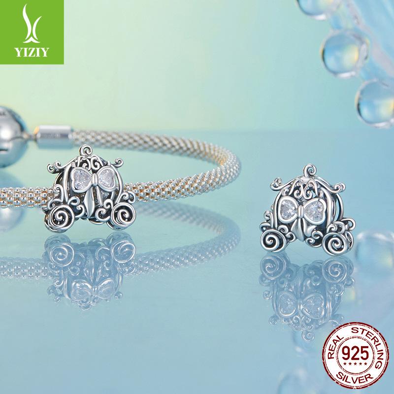 Fairytale Princess Pumpkin Car Style Fashion Personality 925 Sterling Silver Diy Bracelet Beaded