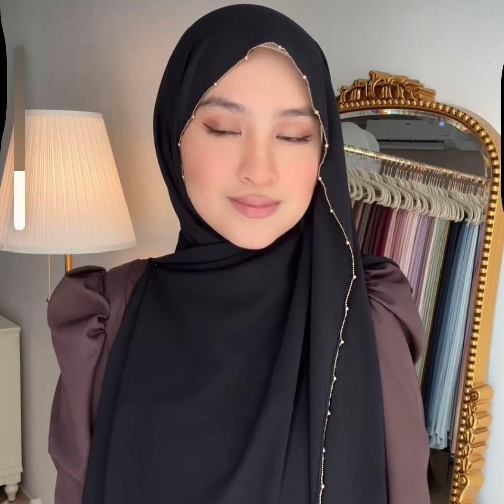 Long Hijab Scarf Solid Color Islamic Turban Elegant Tudung  Women