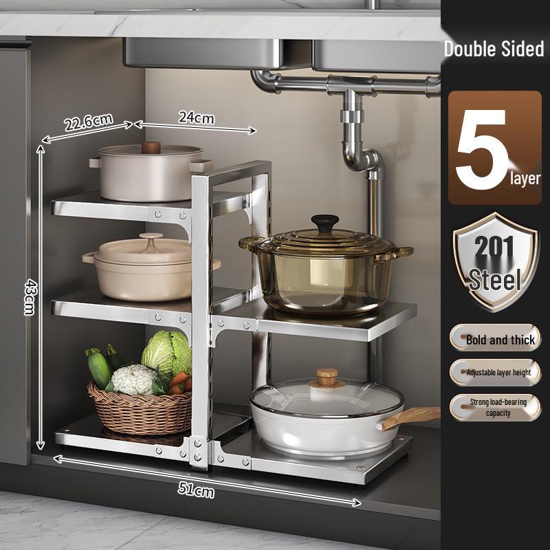 Multi-Layer Kitchen Pot Rack: Floor-Standing, Under-Sink Cookware & Storage Solution