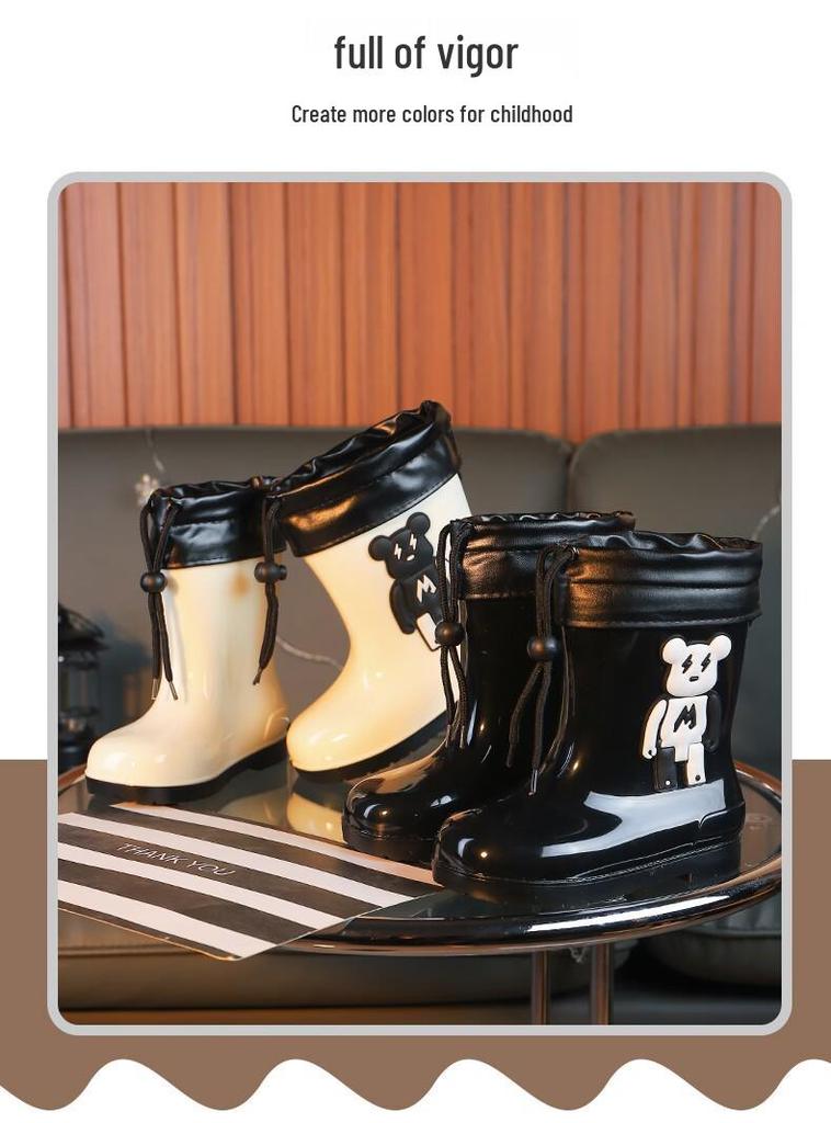 Children's Waterproof Rain Boots - Violent Bear Design, Non-slip, Sizes Small to Large for Boys and Girls
