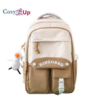 Large-capacity Contrast Color Backpack Printed Nylon Casual Backpack Junior High School Student School Bag