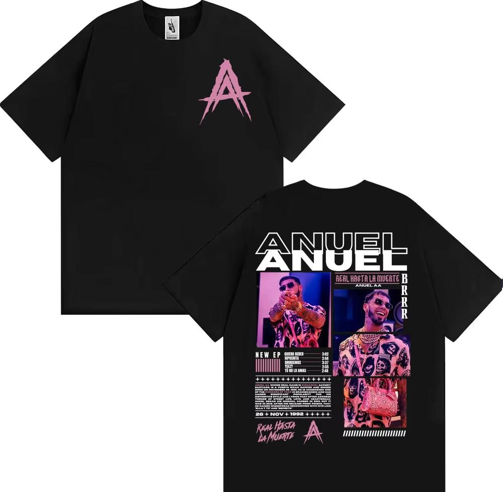 Rapper Anuel AA Rhlm 2 Album Tour Tshirts 2026 Spring Summer Fashion Hip Hop Luxury Casual Vintage Short Sleeve Top Unisex