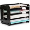 EXERZ Organiseur de fichiers en bois 4 niveaux pour bureau, fournitures, devoirs, documents, lettres, magazines – Couleur noire