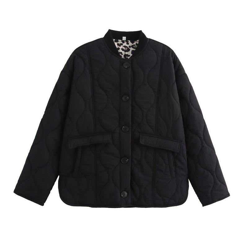 Jnleaog Autumn New Women's Clothing Fashion Style French Fashion All-Match Leopard Print Lining with Thread Collar Cotton-Padded Coat
