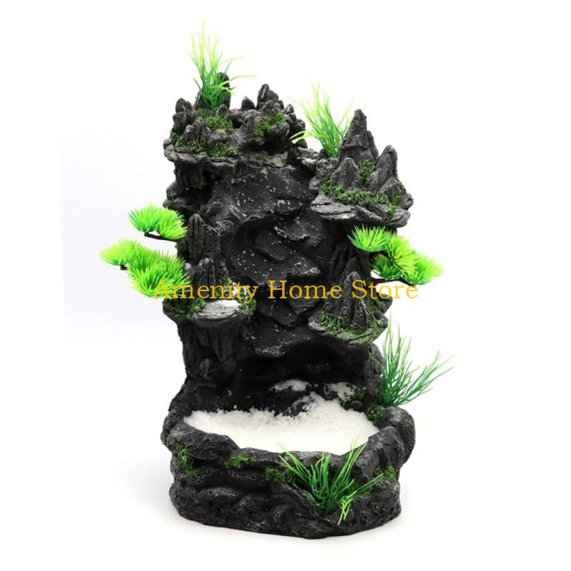 F26C Aquarium Decoration Artificial Resin Landscape Fish for Tank Rock Mountain View Underwater Sand Waterfall