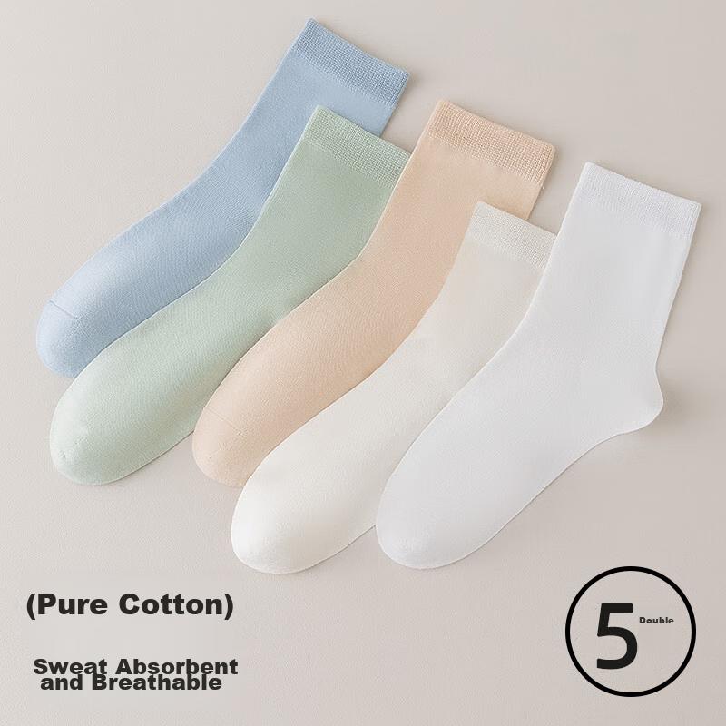MIIOW Women's Socks, 100% Pure Cotton, Autumn And Winter Solid Color Mid-Calf Socks, And Odor-Resistant Casual Socks