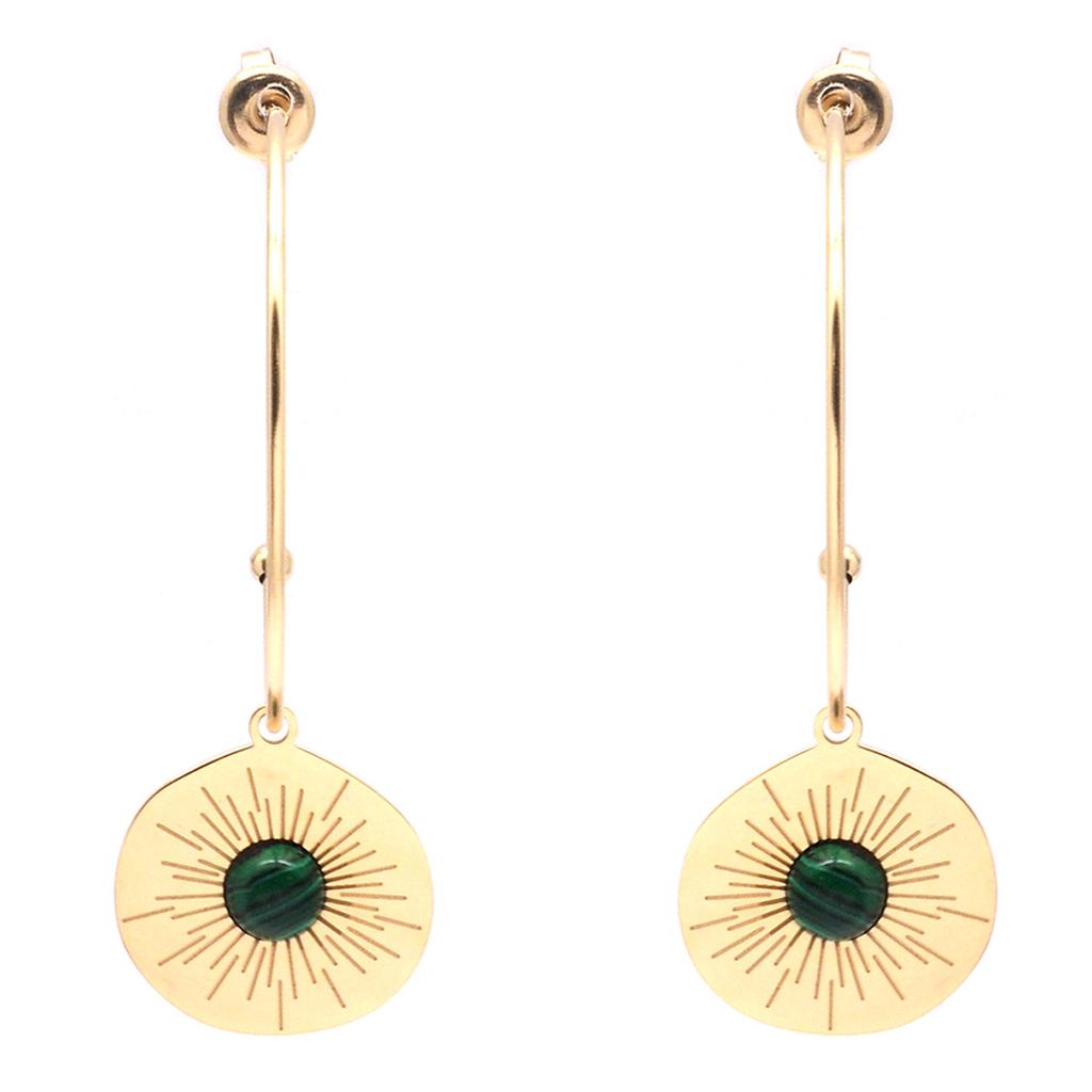 Les Trésors De Lily [Q5069] - Designer Stahl Creolen 'Boho' Grüngold (Sonne) - 35 mm - 20x18 mm