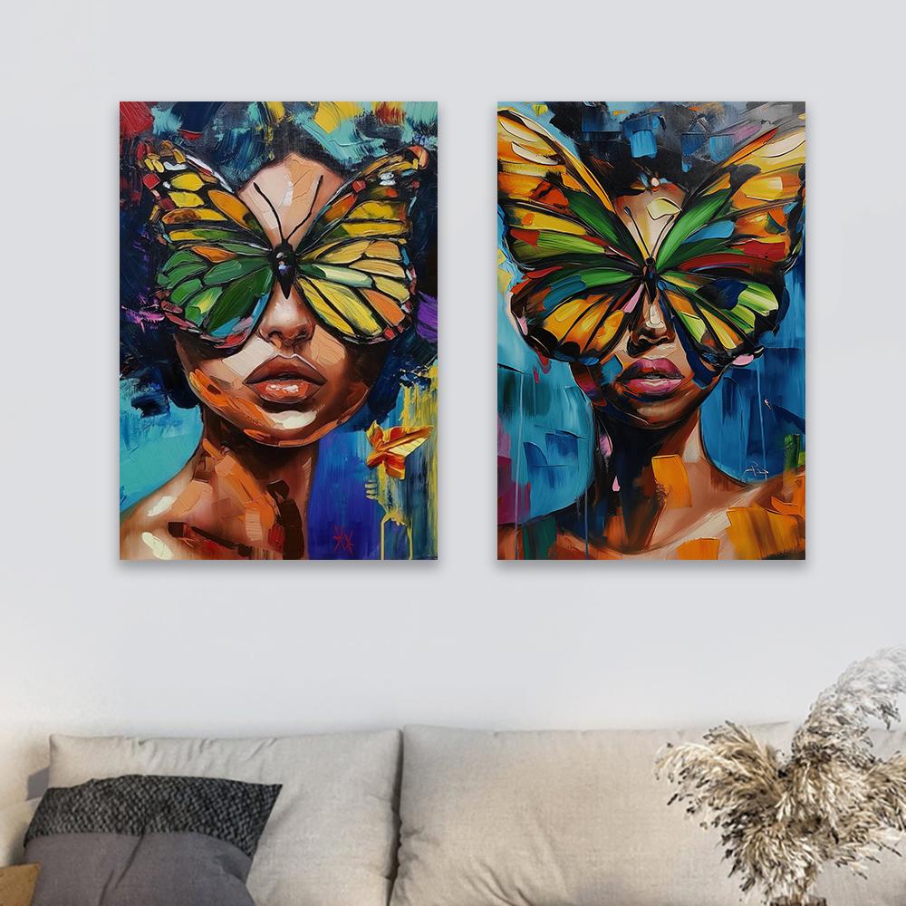 Butterfly Woman Canvas Print Colorful Wall Art Poster Abstract Modern Wall Decoration Living Room Wall Art Decoration