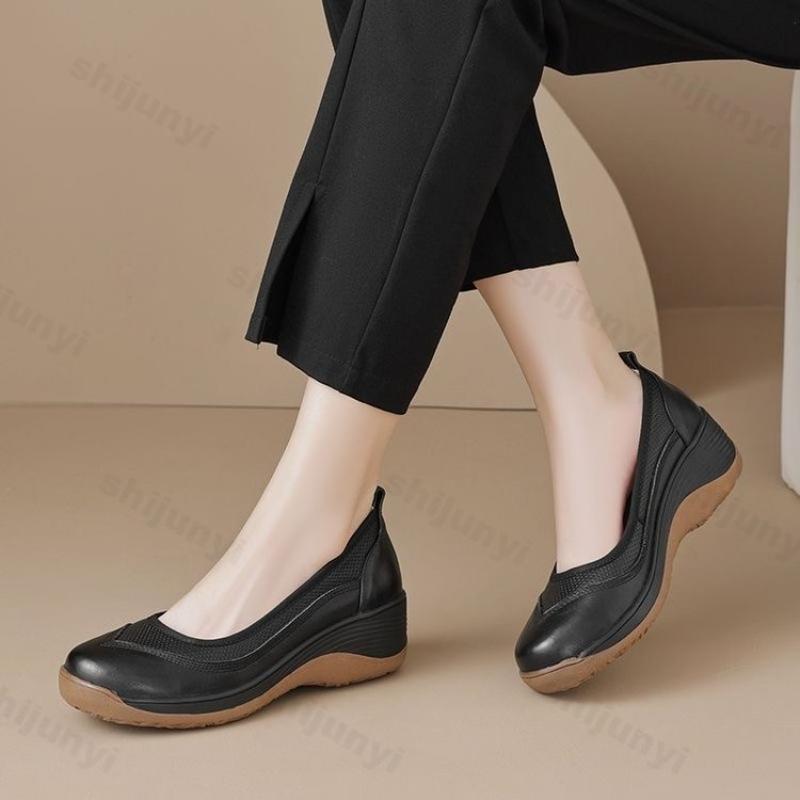 Fashion Women's Wedge Shoes Spring Autumn New Comfortable Height Increase Breathable Leather Shoes Slip On Fashion Non Slip Casual Shoes