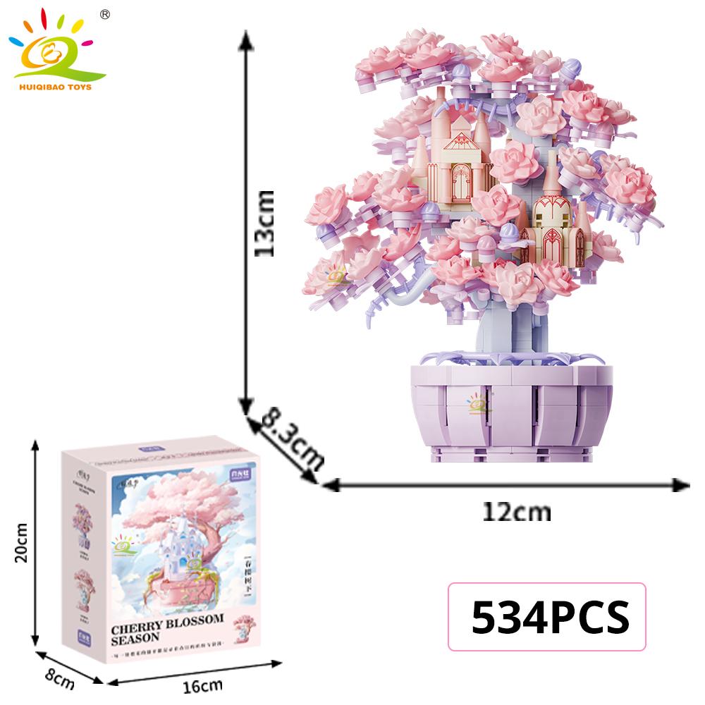 Non-Toxic Diy Discoloration Cherry Blossom Moc Flower Pink Tree House Building Blocks Classic Model Bricks Sets Kid Romantic Gift