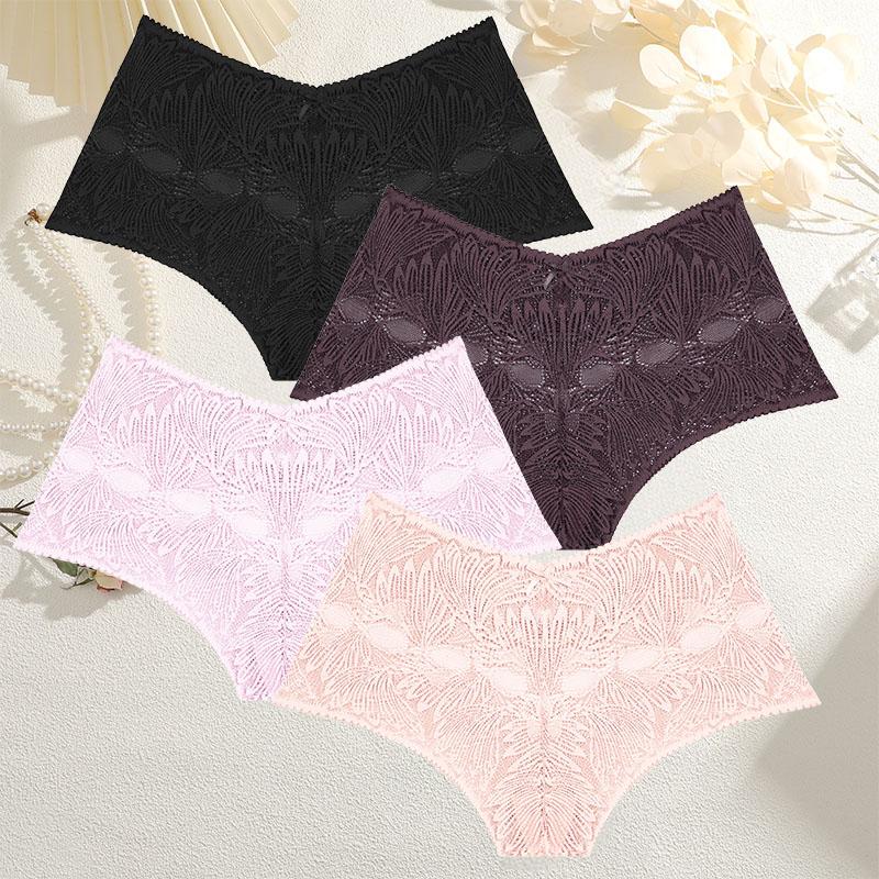 

4 шт./компл. Кружевные трусики для женщин Цветочные с вырезами Чики стиль Сексуальное нижнее белье Женское интимное белье Lingerie Дизайнерские трусики Finetoo L&Set
