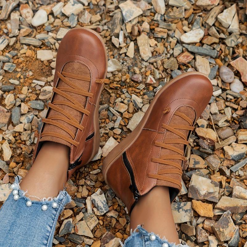 Soft Sole Women's Solid Color Comfort Boots, Round Toe Side Zipper Pull On Daily Footwear