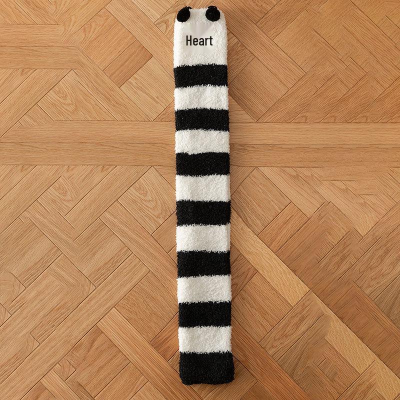 Thick Coral Fleece Knee-High Socks - Warm, No-Pill, Embroidered Cartoon Floor Socks