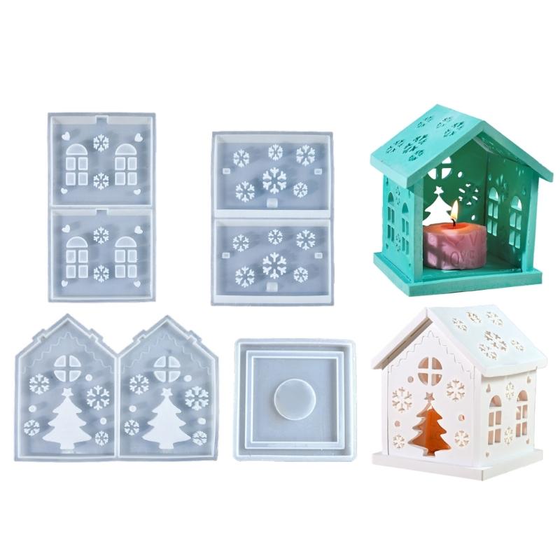 Christmas Tree Candle House Silicone Mold Set Holiday Candle House Mold Silicone Christmas Tree Mold For Seasonal Decors