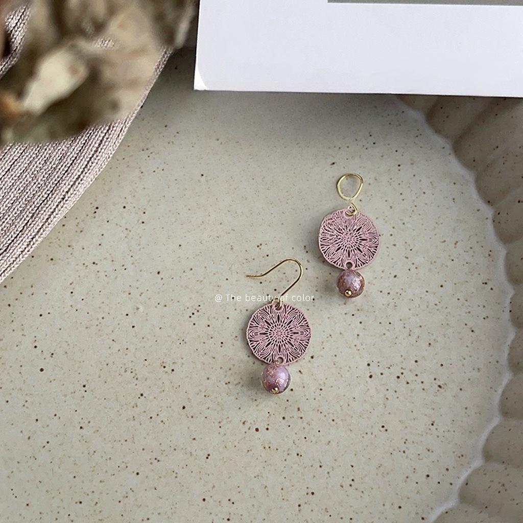 Женские круглые серьги в этническом стиле 1 pair