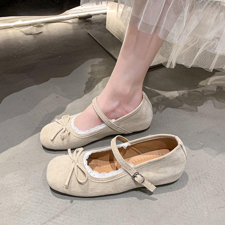 

French fairy square head ballet shoes girl 2025 new autumn skirt single shoes bow soft sole Mary Jane shoes 40 абрикосовый