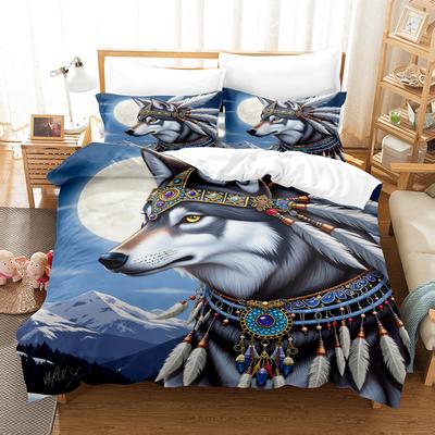 Housse de couette Loup Double 2/3 pièces, Douce et Confortable, Parure de lit Loup Double, Parure de lit Imprimé Animal Noyau Non Inclus