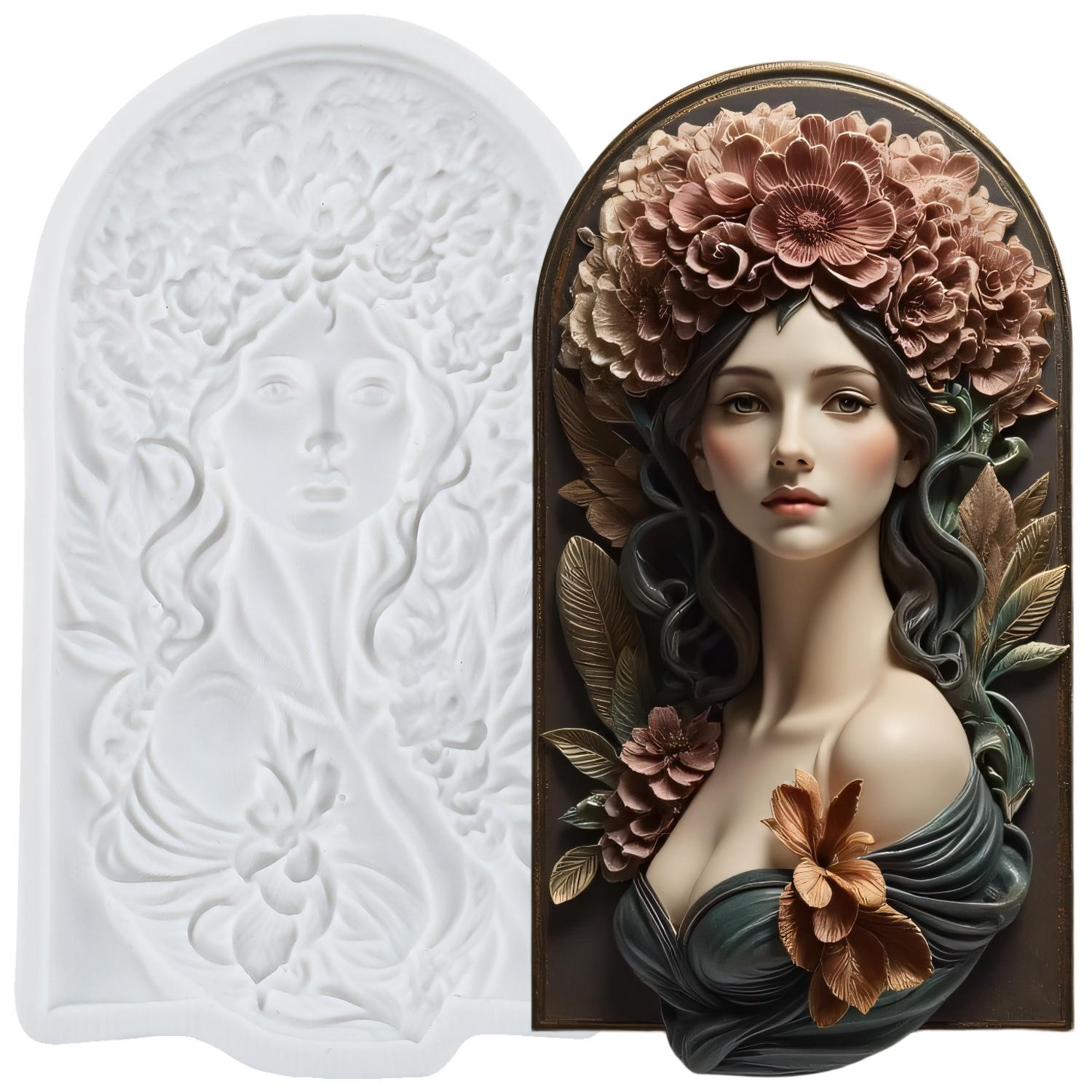 

Goddess Silicone Molds Vintage Frame Lady Avatar Fondant Mold Cake Decorating Tools Cupcake Topper Candy Resin Clay Chocolate Gumpaste Mold серый