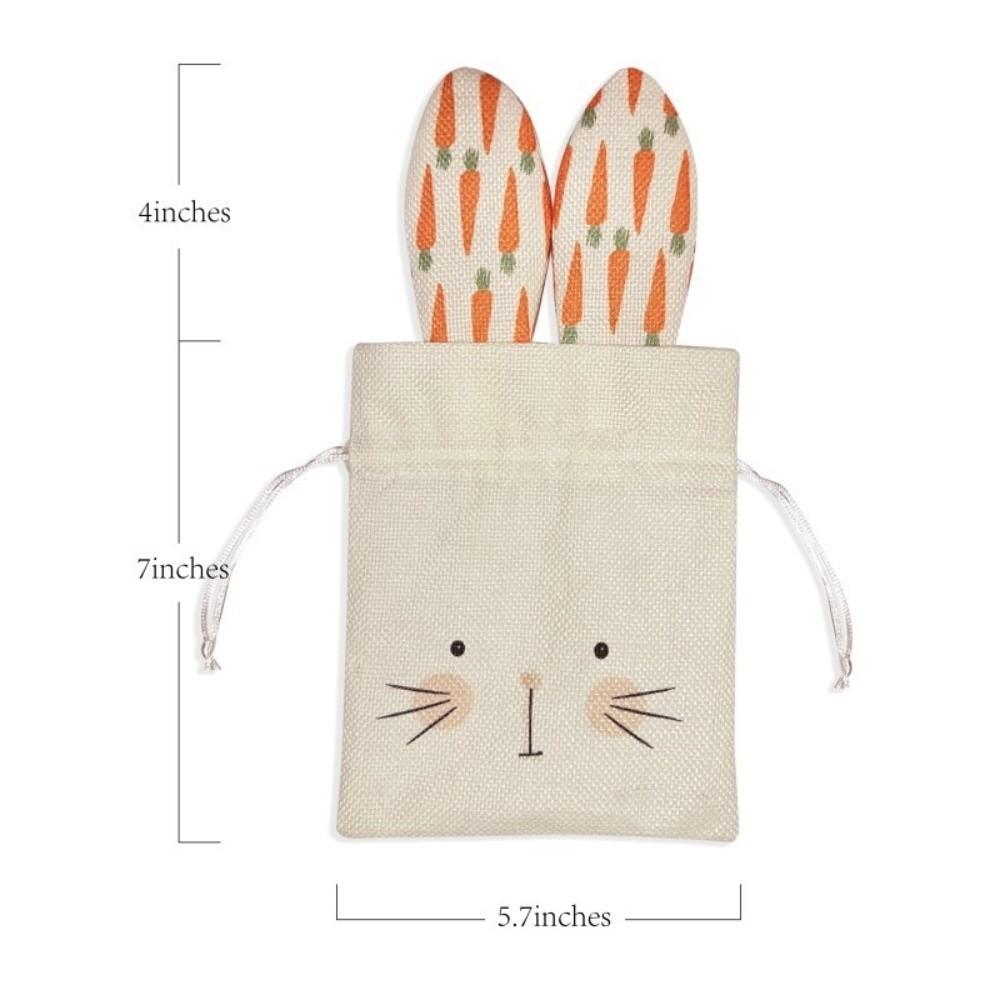 2pcs Linen Material Easter Bunny Treat Bag Rabbit Ears Design Adorable Rabbits Decor Linen Drawstring Bags Drawstring Closure