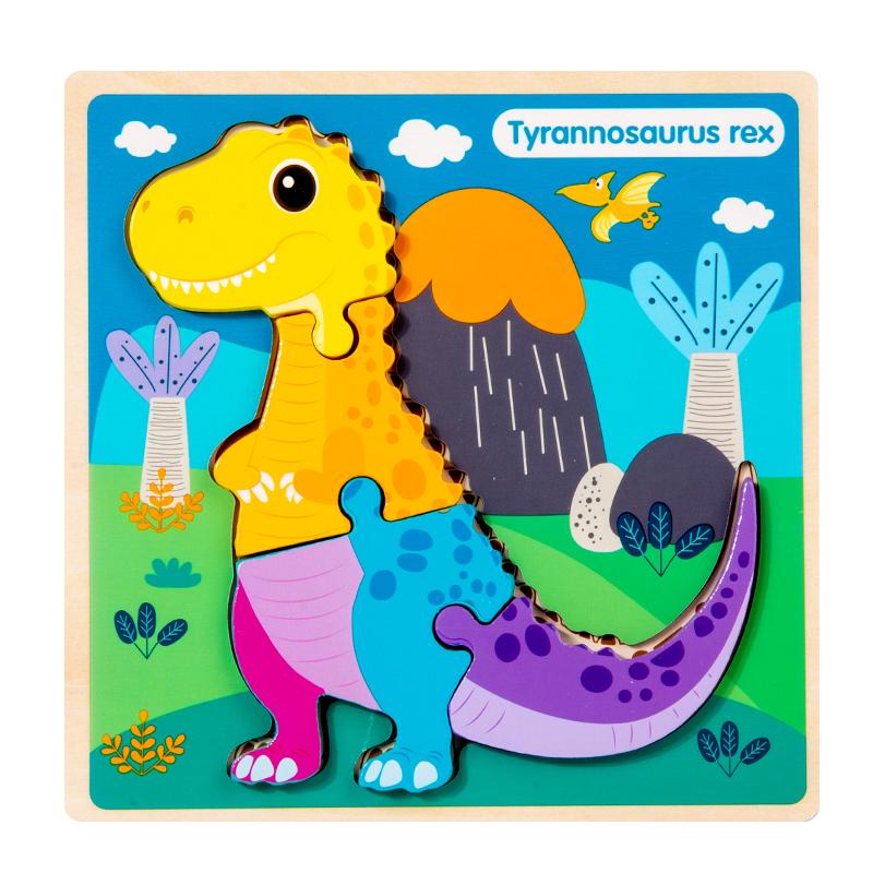 Kids Early Education Puzzle Toys -Wooden Dinosaur Color Shape Matching Training for Kids Over 3 Years Old, Hand-Eye Coordination