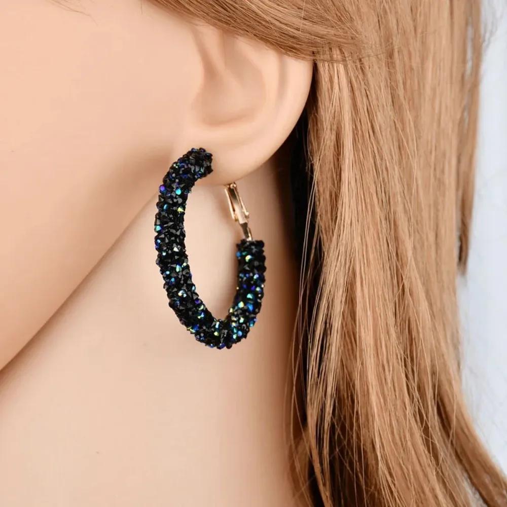 New Design Fashion Charm Austrian Crystal Hoop Earrings Geometric Round Shiny Rhinestone Big Earring For Women Gifts
