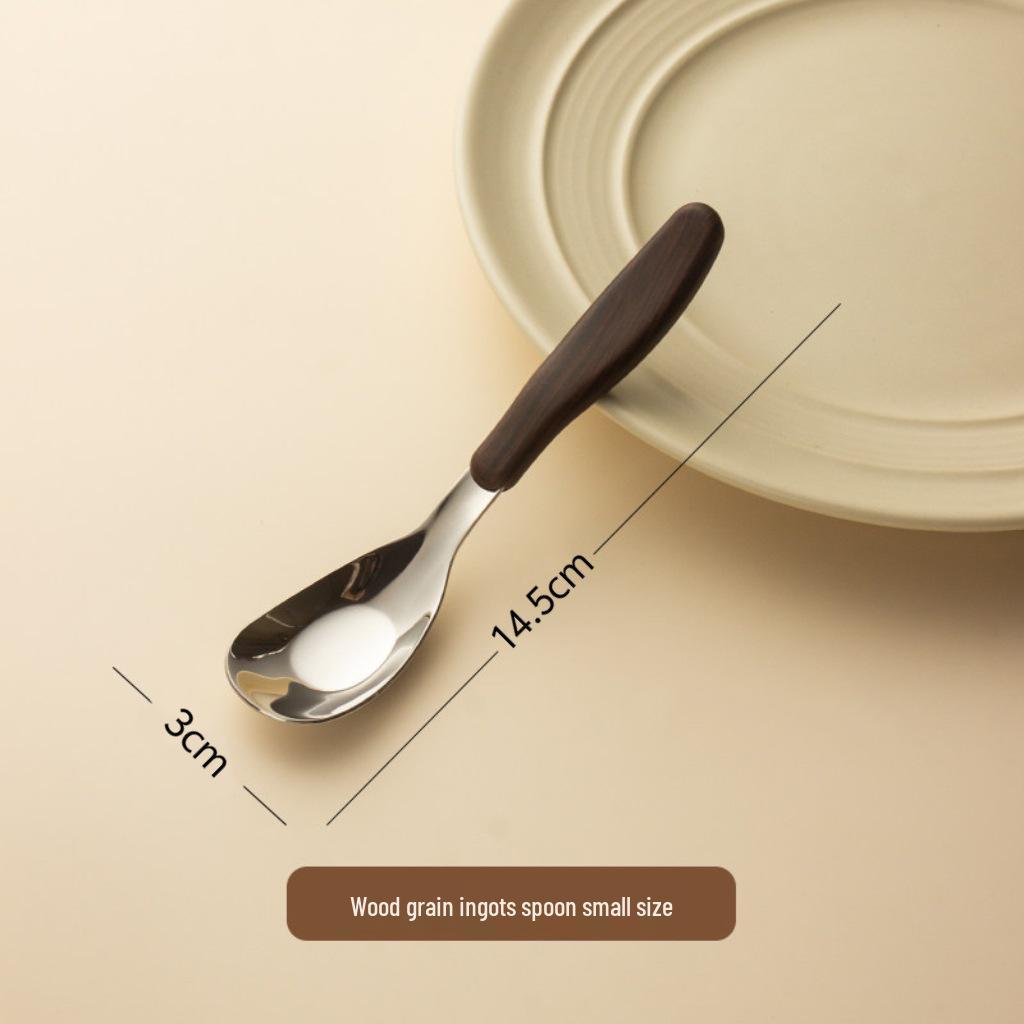 Wood Grain 304 Stainless Steel Children's Dessert Spoon and Ladle Set